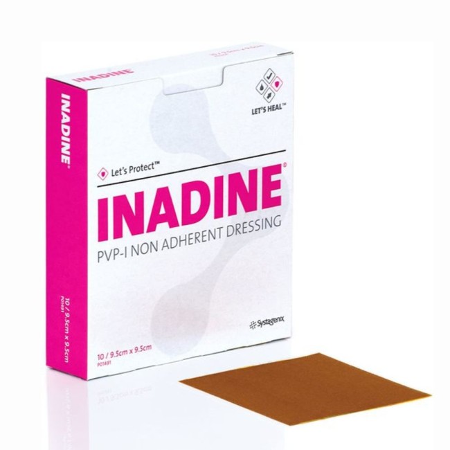Inadine medicazione iodio-povidone 9,5x9,5 10 pezzi Inadine medicazione iodio-povidone 9,5x9,5 10 pezzi