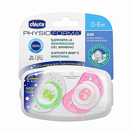 Chicco Succhietto Physio Air Silicone Luminoso 0-6m 2 Pezzi Chicco Succhietto Physio Air Silicone Luminoso 0-6m 2 Pezzi