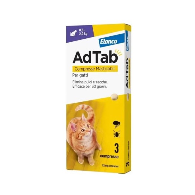 Adtab 3 compresse 12 mg gatti da 0,5 a 2 kg Adtab 3 compresse 12 mg gatti da 0,5 a 2 kg