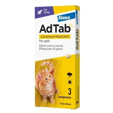 Adtab 3 compresse 12 mg gatti da 0,5 a 2 kg Adtab 3 compresse 12 mg gatti da 0,5 a 2 kg
