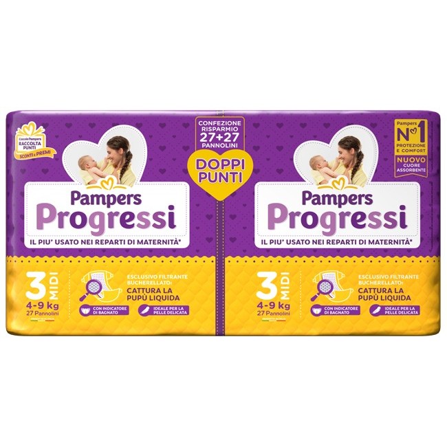 Pampers Progressi Pannolino Midi Pacco Doppio 54 Pezzi Pampers Progressi Pannolino Midi Pacco Doppio 54 Pezzi