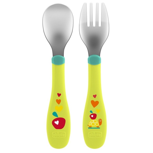 Chicco posate inox per bambini 18 mesi colore verde Chicco posate inox per bambini 18 mesi colore verde