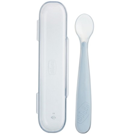 Chicco Cucchiaio Silicone Con Case Grigio