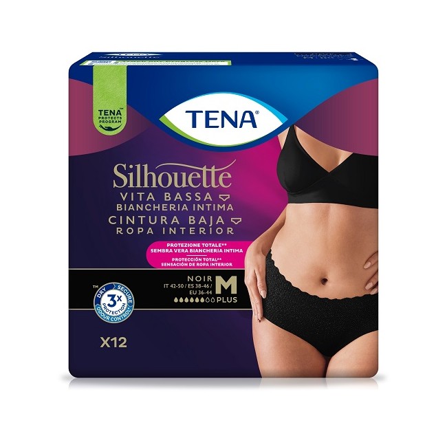 Tena Silhouette Noir M Vita Bassa per incontinenza 12 Pezzi