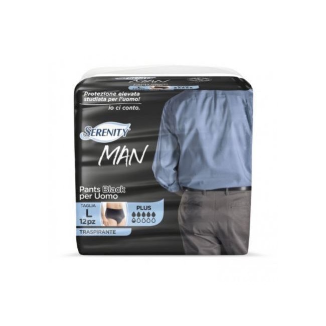 Pannolino Serenity Man Pants Black Taglia Large 12 Pezzi Pannolino Serenity Man Pants Black Taglia Large 12 Pezzi