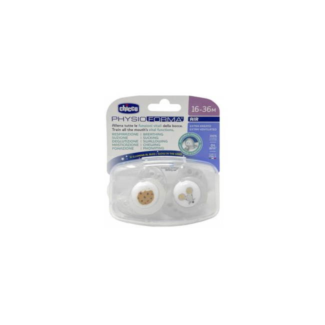 Chicco Succhietti Air Grigio Lumi Silicone 16-36 Mesi