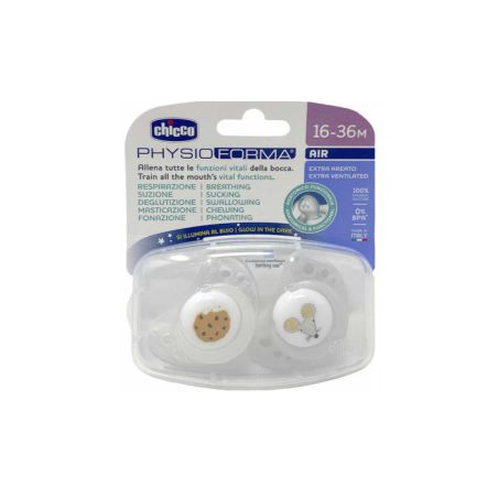 Chicco Succhietti Air Grigio Lumi Silicone 16-36 Mesi