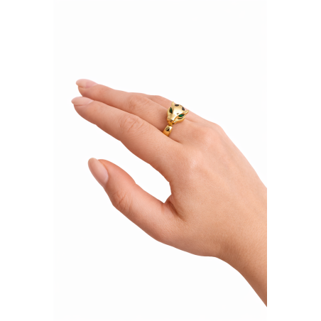 Anello Viso Pantera Acciaio INOX Colore oro