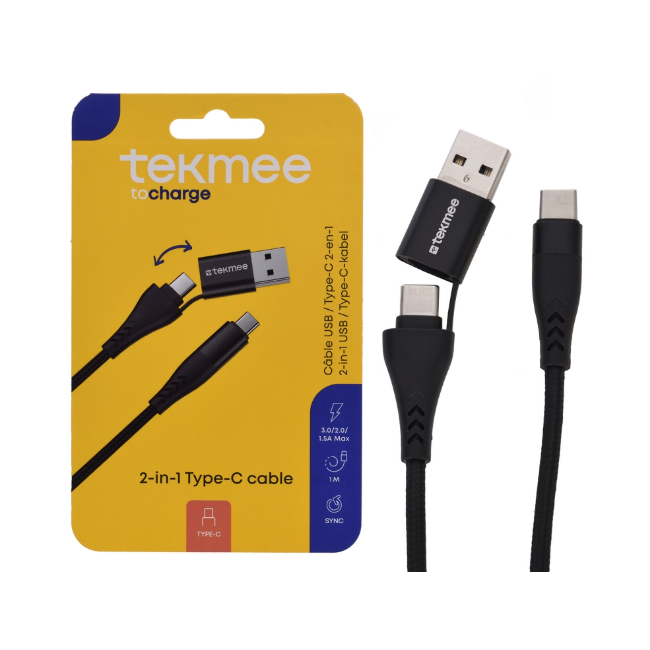 Cavetto Ricarica Nero 1m 2in1 type-c to type-c