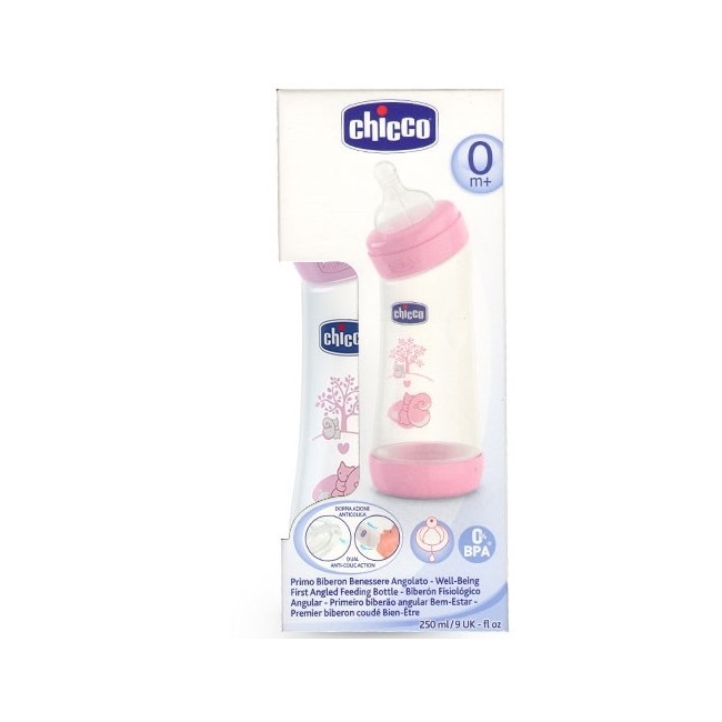 Chicco Biberon Angolato Bimba Tettarella Silicone 0m+ 250ml