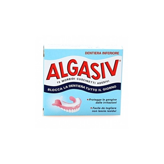 Algasiv Adesivo Protesi Inferiore 15 Cuscinetti 10 Pezzi Algasiv Adesivo Protesi Inferiore 15 Cuscinetti 10 Pezzi
