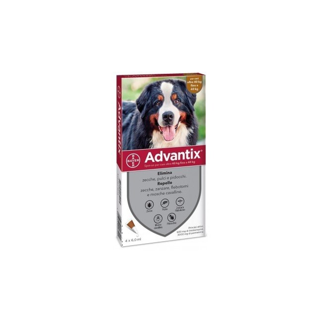 Advantix spot on 4 pipette 6 ml cani da 40 a 60 kg Advantix spot on 4 pipette 6 ml cani da 40 a 60 kg
