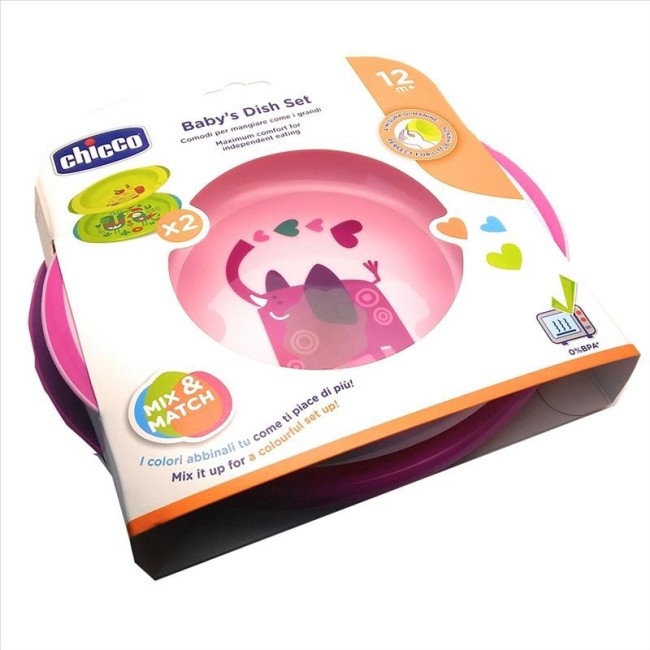 Chicco piatto fondo e piano 12 mesi+ rosa verde Chicco piatto fondo e piano 12 mesi+ rosa verde