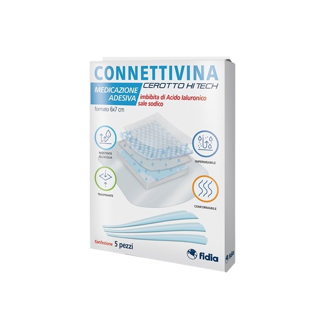 Connettivina hitech Cerotto con acido ialuronico 6 x 7 cm 5 pezzi Connettivina hitech Cerotto con acido ialuronico 6 x 7 cm 5 pezzi
