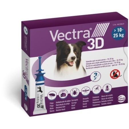 Ceva Vectra 3D soluzione spot-on per cani di 10-25 kg 3 pipette Ceva Vectra 3D soluzione spot-on per cani di 10-25 kg 3 pipette
