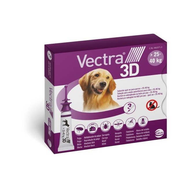 Ceva Vectra 3D soluzione spot-on 3 pipette tappo viola cani 25-40kg