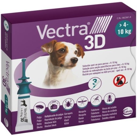Vectra 3D soluzione spot-on 3 pipette tappo verde cani 4-10kg Vectra 3D soluzione spot-on 3 pipette tappo verde cani 4-10kg