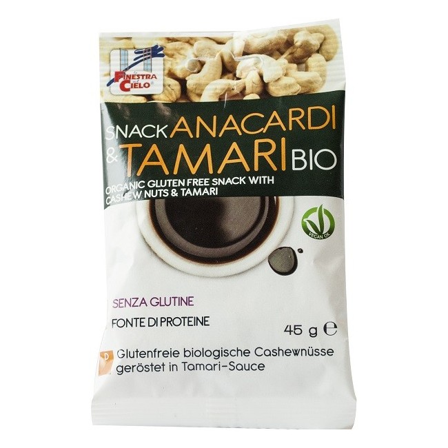 Snack anacardi e tamari bio vegan fonte di fibre 45 g Snack anacardi e tamari bio vegan fonte di fibre 45 g
