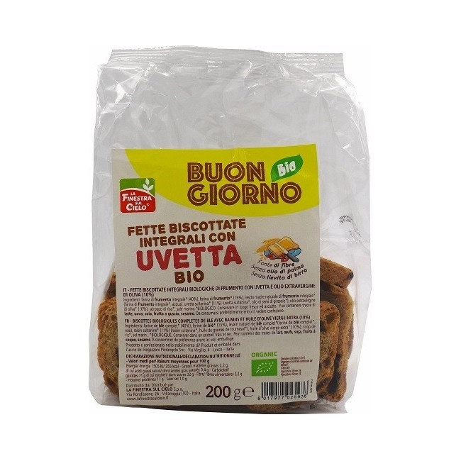 La finestra sul cielo fette biscottate integrali con uvetta 200 g La finestra sul cielo fette biscottate integrali con uvetta 200 g