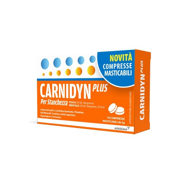 Alfasigma Carnidyn plus integratore 18 compresse masticabili Alfasigma Carnidyn plus integratore 18 compresse masticabili