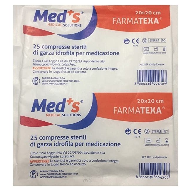 Farmac-zabban Garza Compressa Meds Farmatexa Idrofila 12/8 20x20cm 25 Pezzi Farmac-zabban Garza Compressa Meds Farmatexa Idrofila 12/8 20x20cm 25 Pezzi