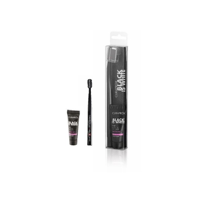 Curaprox Black Is White Dentifricio 10ml e Spazzolino