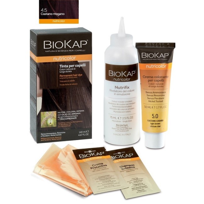 Bios Line Biokap Nutricolor 4,5 Castano Mogano Tinta Tubo + Flacone Bios Line Biokap Nutricolor 4,5 Castano Mogano Tinta Tubo + Flacone