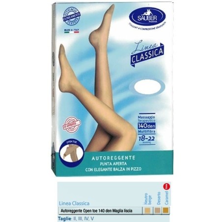 Sauber Autoreggente Open Toe Maglia Liscia 140 Den Neutro Beige 5