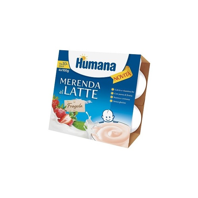 Humana Merenda al Latte Gusto Fragola 4x100gr Humana Merenda al Latte Gusto Fragola 4x100gr