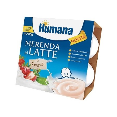 Humana Merenda al Latte Gusto Fragola 4x100gr Humana Merenda al Latte Gusto Fragola 4x100gr
