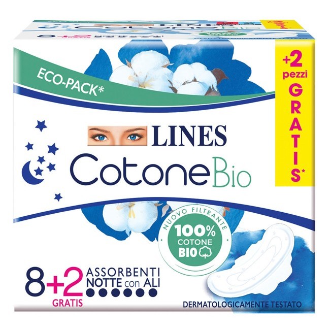 Fater Lines Assorbenti Cotone Bio Ultra Notte 8+2 Pezzi Fater Lines Assorbenti Cotone Bio Ultra Notte 8+2 Pezzi