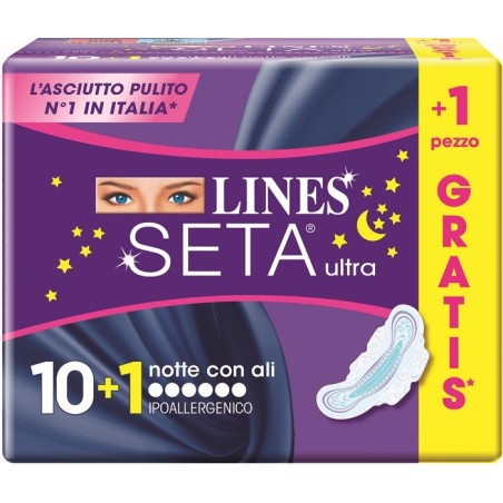 Fater Lines Seta Ultra Notte assorbenti con ali 10+1 Gratis Fater Lines Seta Ultra Notte assorbenti con ali 10+1 Gratis