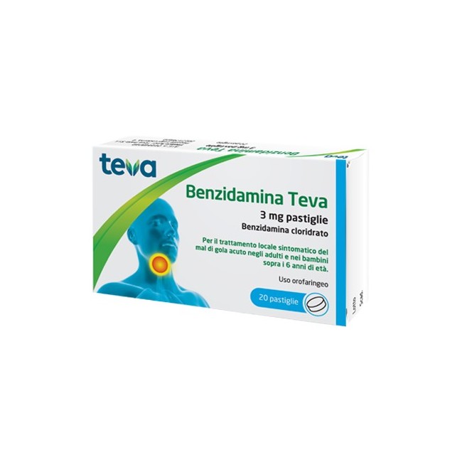 Teva benzidamina 20 pastiglie 3 mg antinfiammatorio del cavo orale Teva benzidamina 20 pastiglie 3 mg antinfiammatorio del cavo orale
