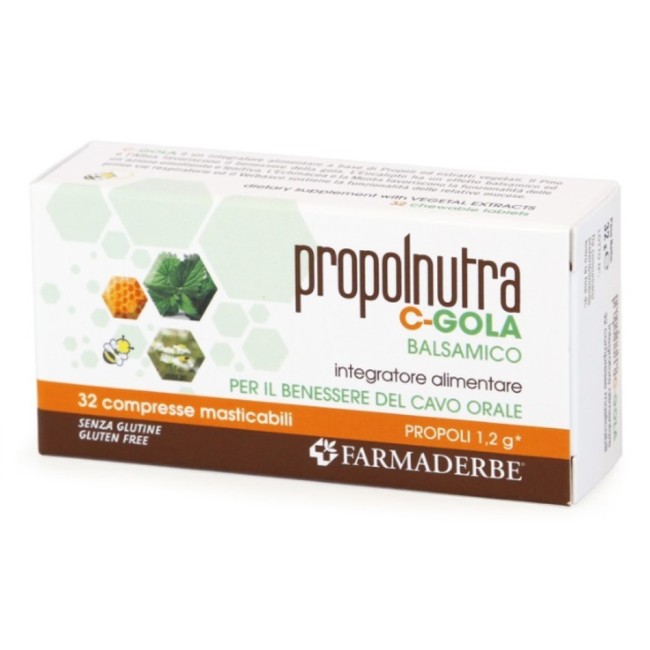 Farmaderbe Propolnutra C-gola 32 Compresse Masticabili Farmaderbe Propolnutra C-gola 32 Compresse Masticabili