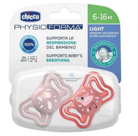 Chicco succhietto light rosa silicone 6-16m 2 pezzi