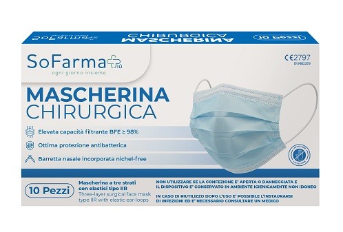 So. Farma. Morra Mascherina Chirurgica High Protection Mask Colore Blu 10 Pezzi