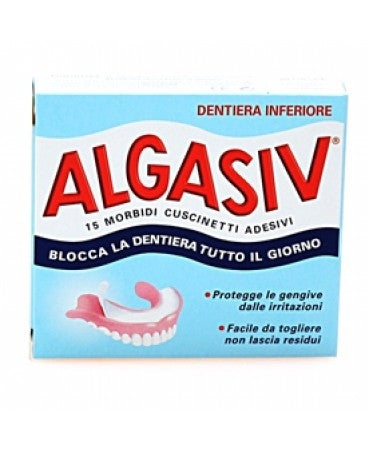 Algasiv Adesivo Protesi Inferiore 15 Cuscinetti 10 Pezzi