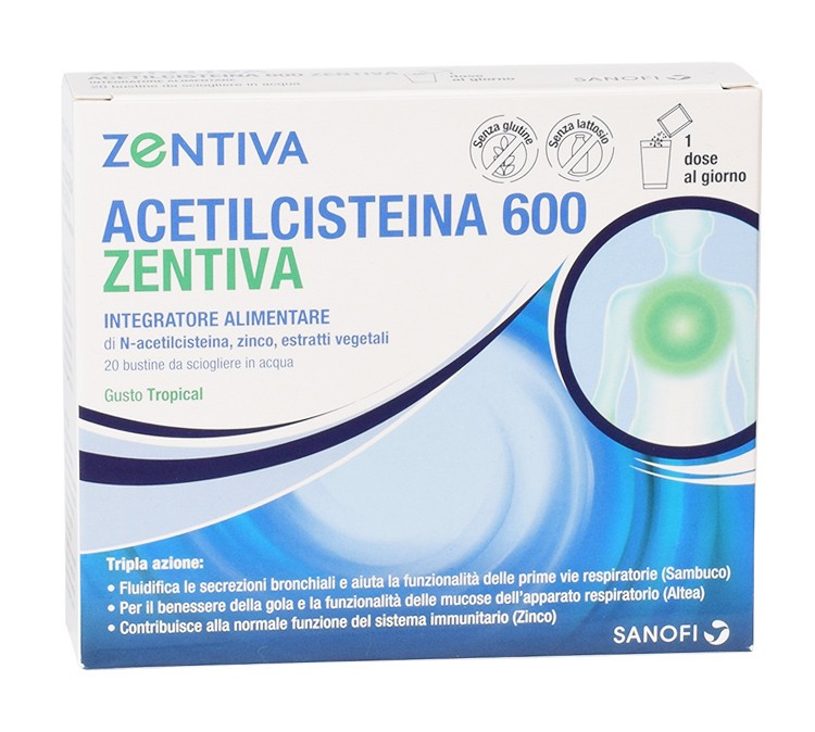 Acetilcisteina 600 zentiva 20 bustine gusto tropical
