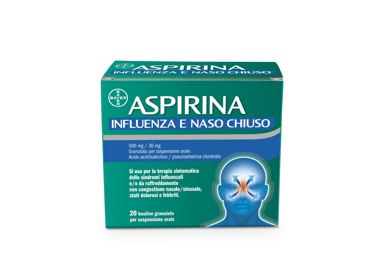 Aspirina influenza naso chiuso 20 bustine per febbre e raffreddore